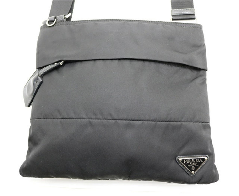 Prada Hobo black Tessuto shoulder bag front zip pocket triangular logo